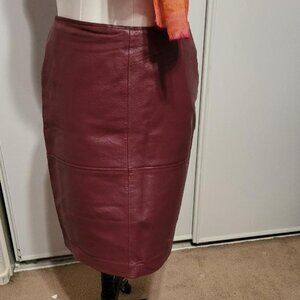 Newport News Maroon leather pencil skirt